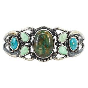 Southwestern Relios Sterling Cuff Bracelet Chrysocolla Chrysoprase Turquoise